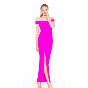 Bariano Australia Hot Pink Fuscia Off Shoulder/High Slit Dress (S)
